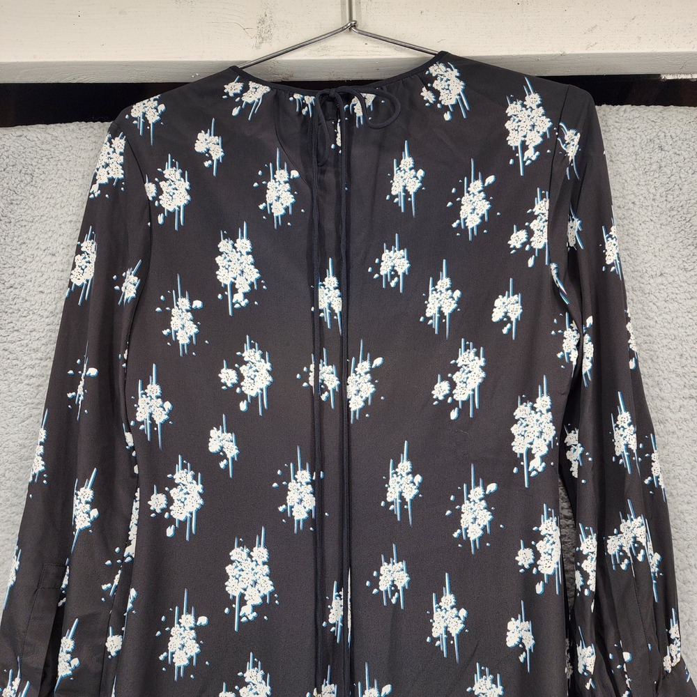 Derek Lam 10 Crosby Black Floral Silk Mini Dress Asymmetrical Ruffle Hem Size 6 - Picture 13 of 15